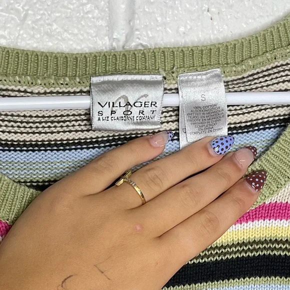 < Y2K Liz Claiborne Multicolor Striped Knit Top > - Picture 2 of 3